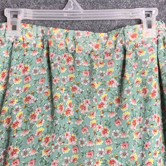 Poof Floral Mini Skater’s Skirt Women M Green Pink Lined Chiffon Pull On - Picture 7 of 9